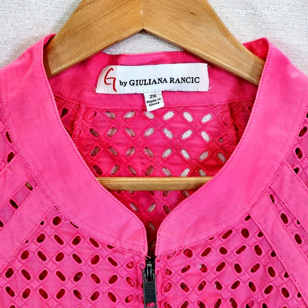 G by Giuliana Rancic Women's Pink Cutout Eyelet Design Jacket 100% Cotton Sz 2XL - Picture 2 of 7